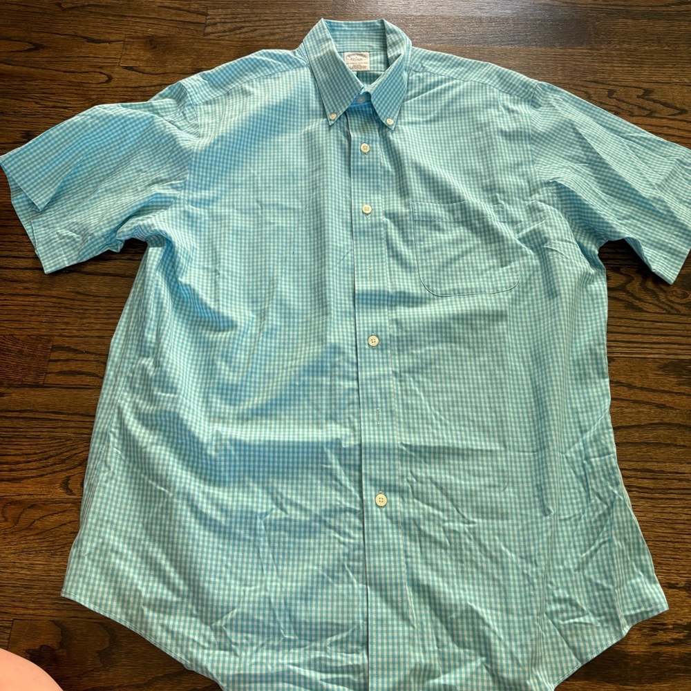Brooks Brothers Aqua Checkered Button Down Shirt